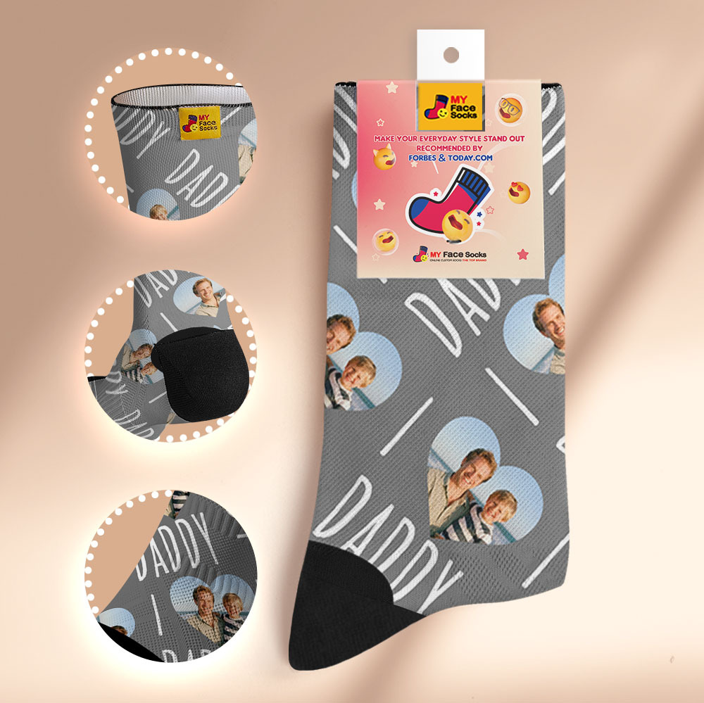 Custom 1 Photo Message Socks Photo Print Socks Colorful Dad Socks Personalized Fathers Day Gift