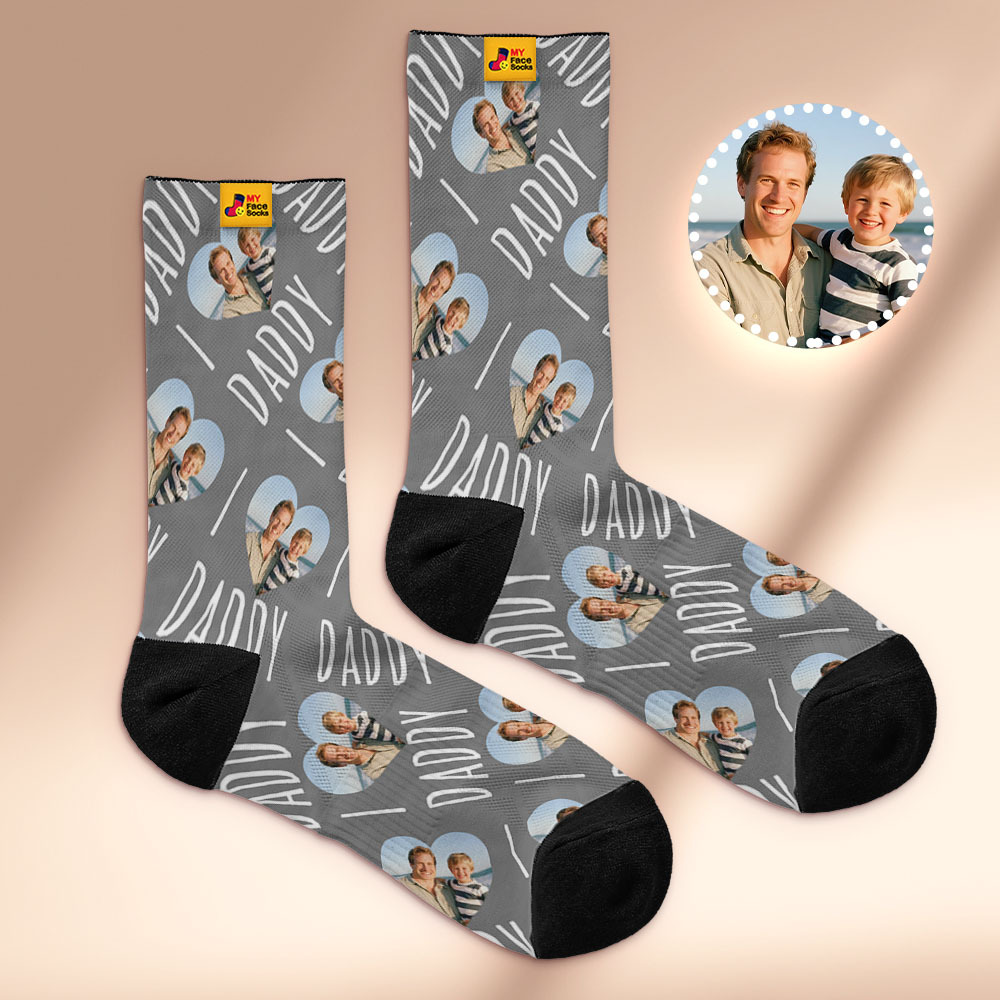 Custom 1 Photo Message Socks Photo Print Socks Colorful Dad Socks Personalized Fathers Day Gift