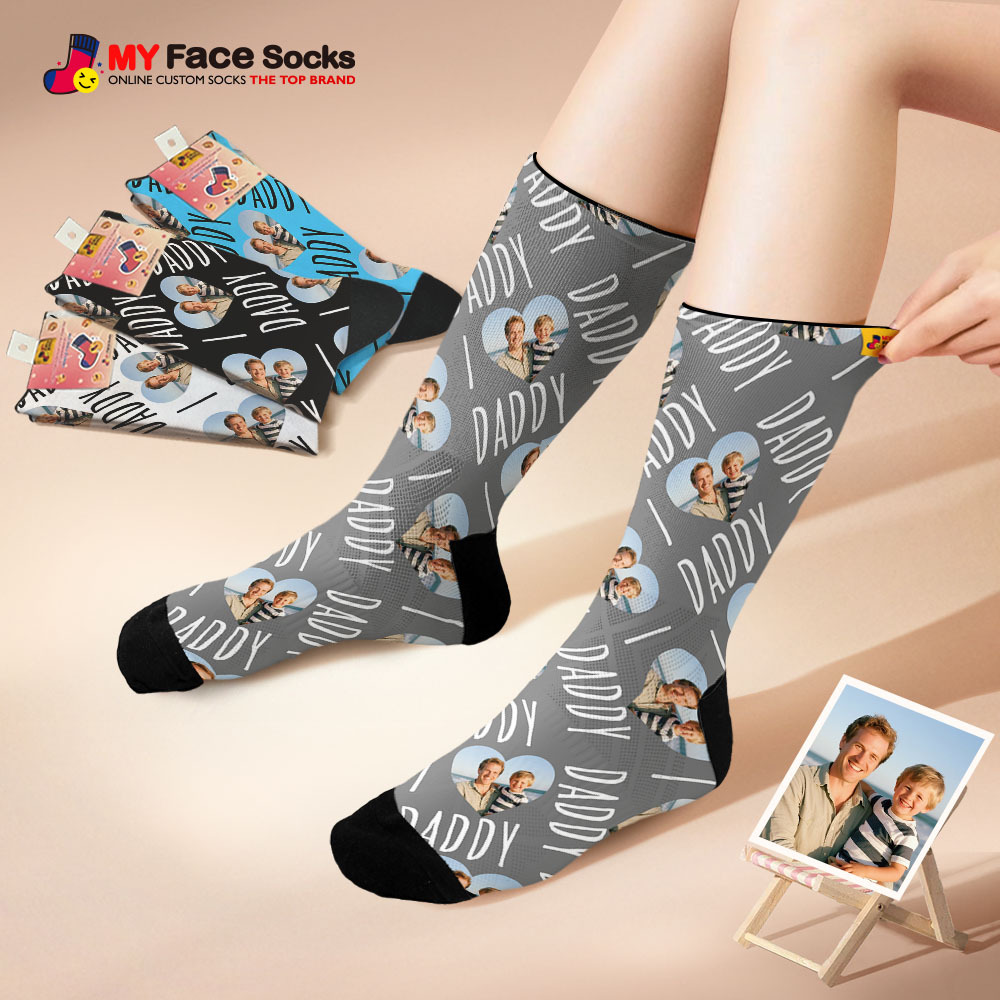 Custom 1 Photo Message Socks Photo Print Socks Colorful Dad Socks Personalized Fathers Day Gift
