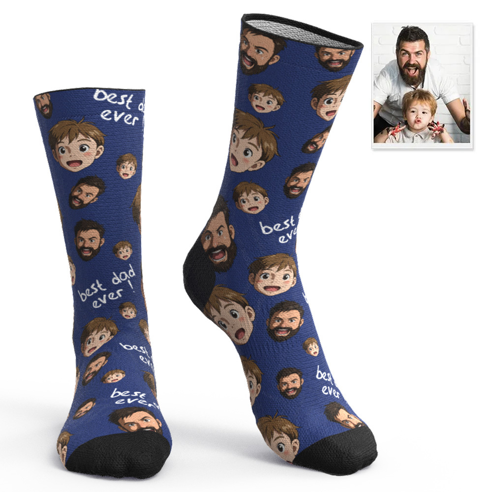 Custom Cartoon Dad Photo Print Socks Colorful  Dad Socks Personalized Custom Design Best Fathers Day Gift 