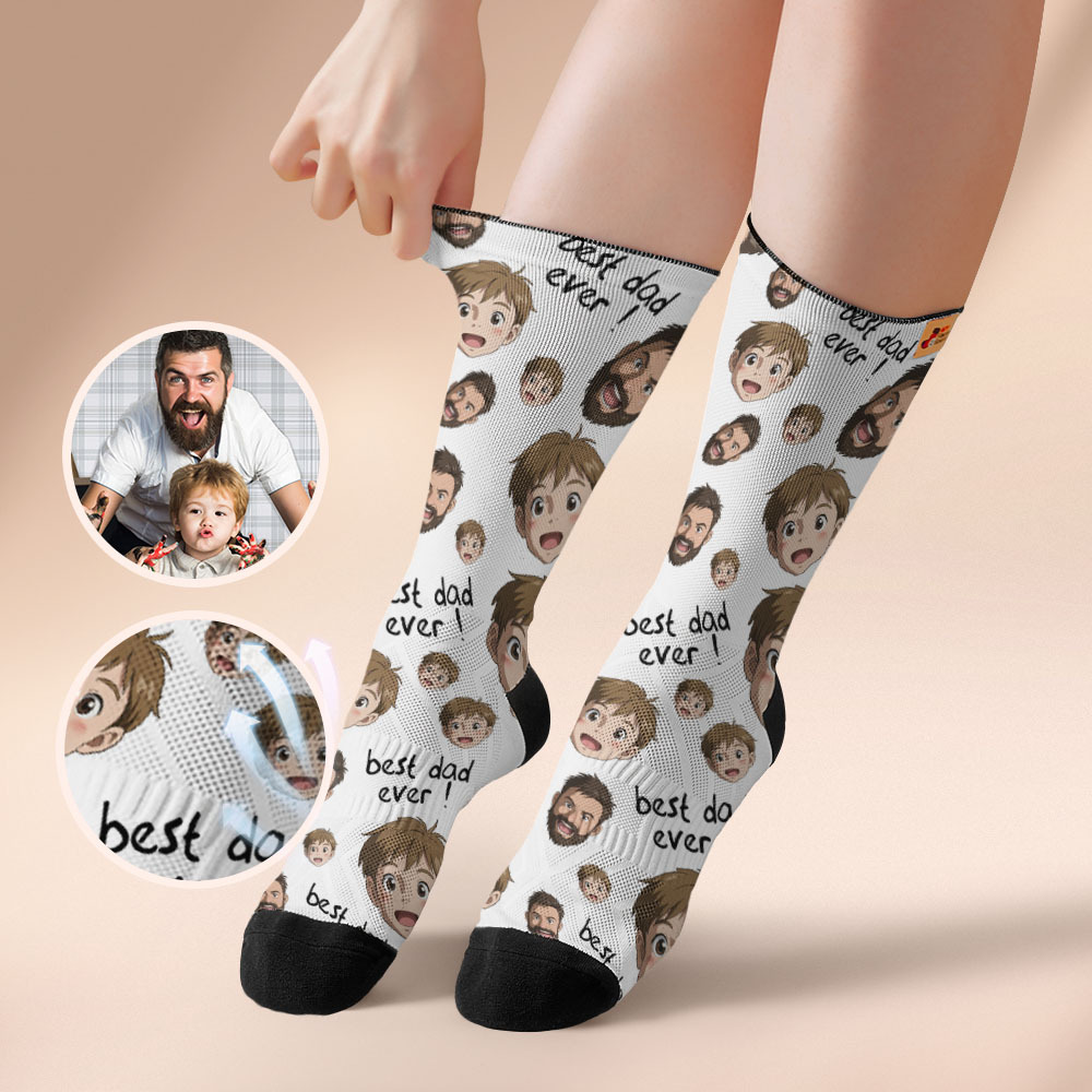 Custom Cartoon Dad Photo Print Socks Colorful  Dad Socks Personalized Custom Design Best Fathers Day Gift 