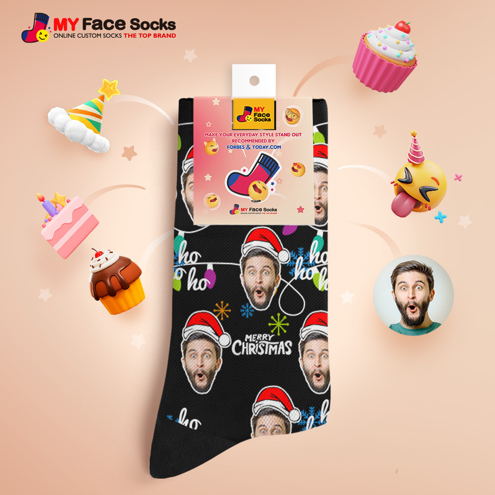 Custom Lantern Merry Christmas Face Socks Personalized Christmas Photo Socks Fun Gift for Family & Couples