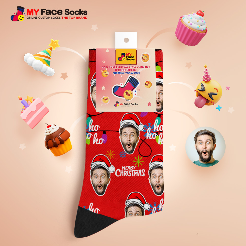 Custom Lantern Merry Christmas Face Socks Personalized Christmas Photo Socks Fun Gift for Family & Couples