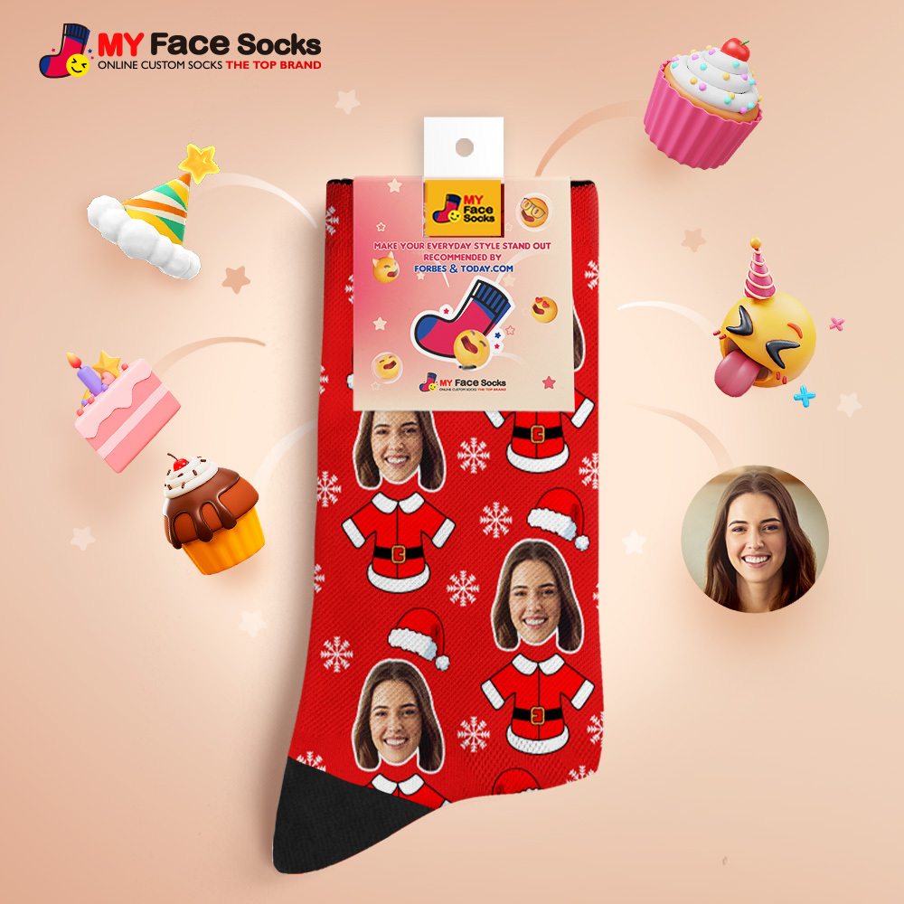 Custom Elf Face Socks Personalized Christmas Photo Socks Funny Holiday Gift for Family & Friends