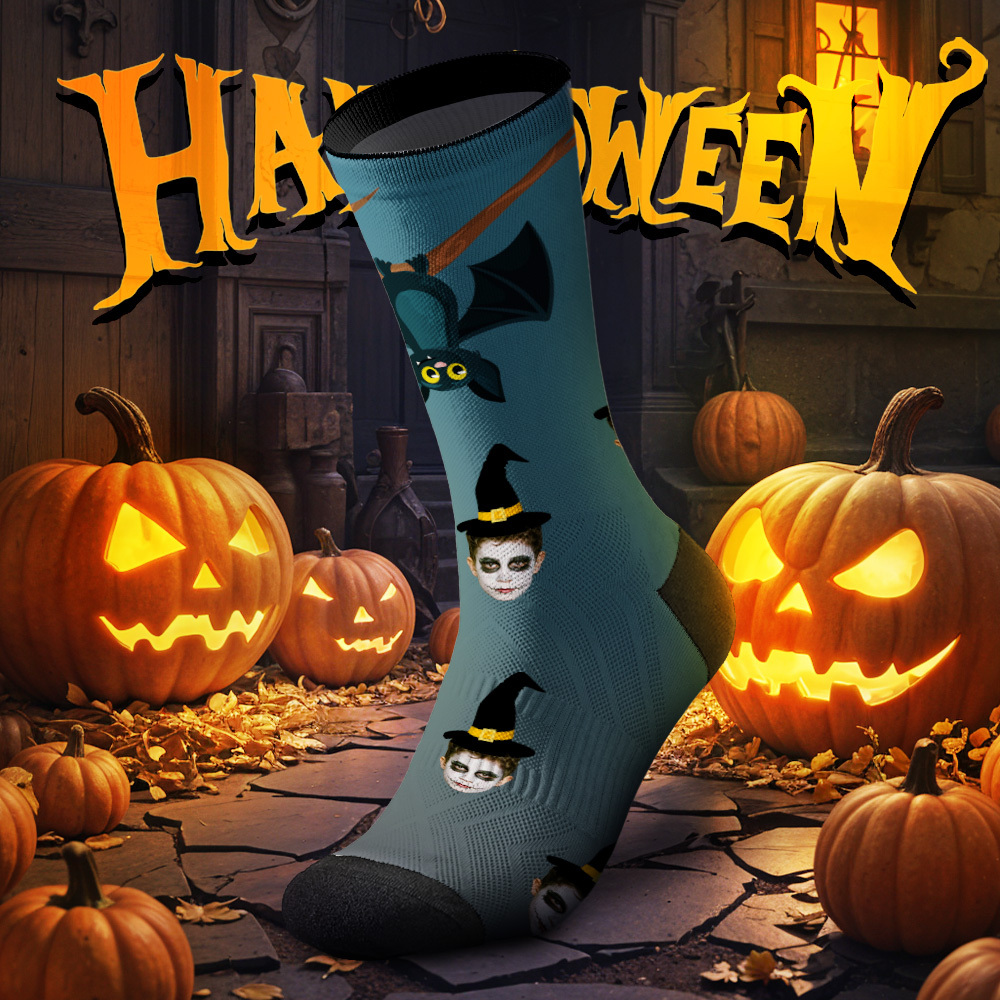 Custom Cartoon Dad Photo Print Socks Colorful Grey Blue Socks Personalized Custom Design Best Fathers Day Gift