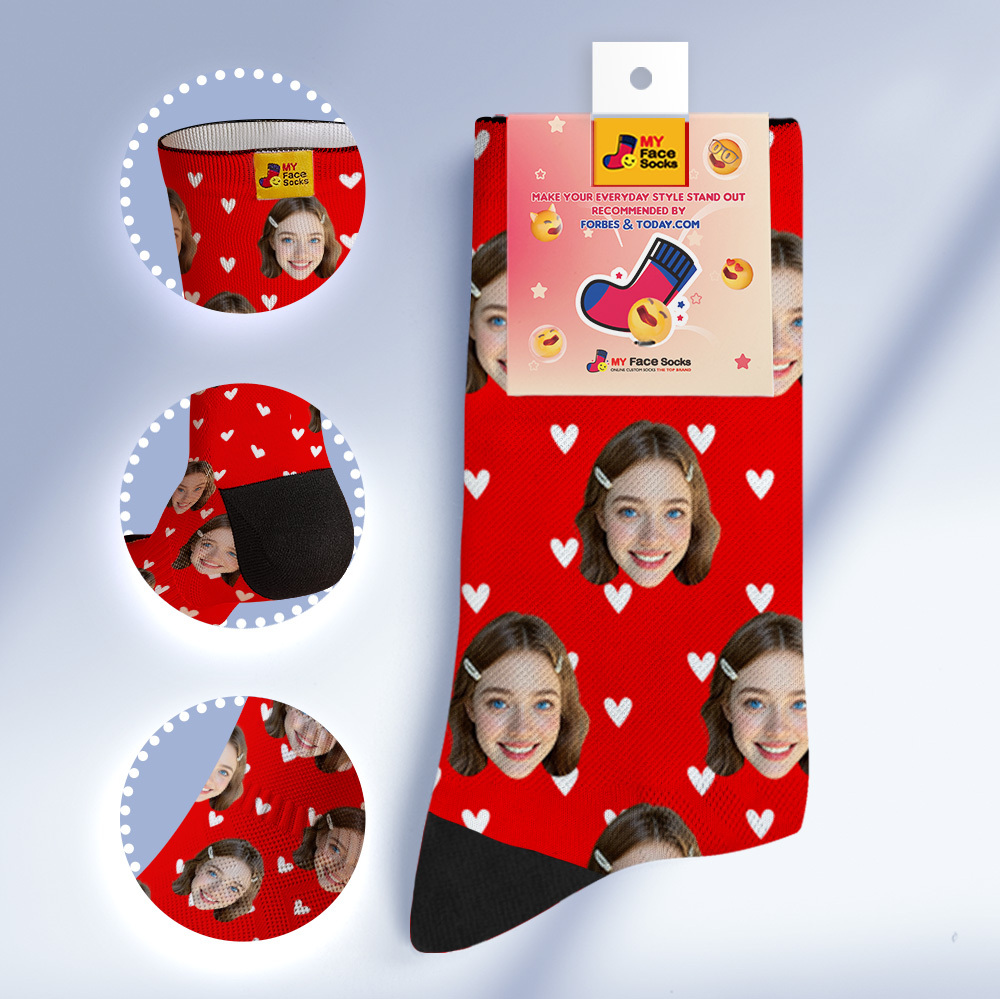 Custom Heart Face Socks Personalized Socks with Faces Photo Funny Gift Photo Couple Family Socks
