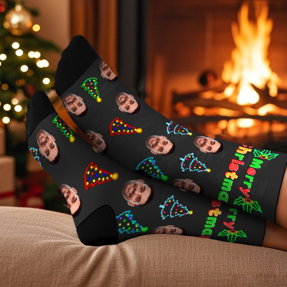 Personalized Christmas Socks with String Lights �C Fun Holiday Socks f