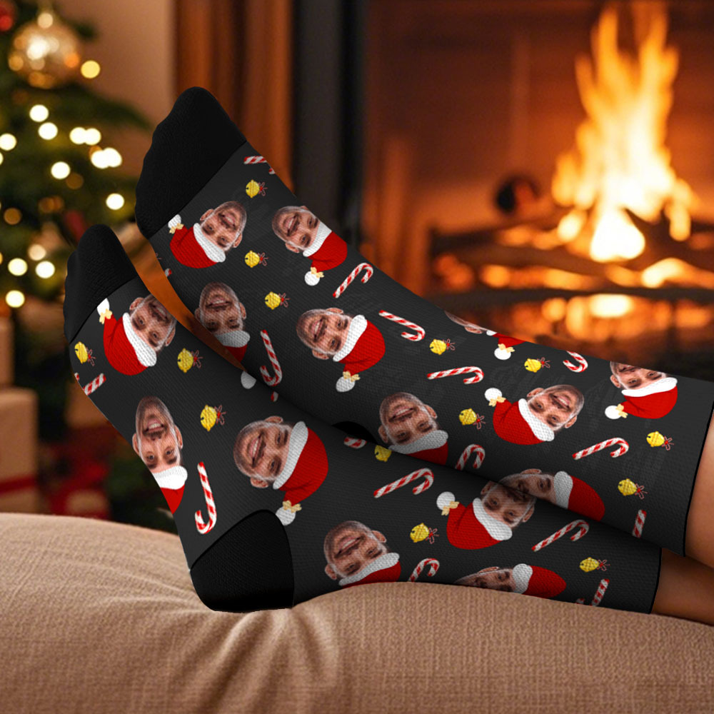Custom Face Socks Christmas Socks Personalized Santa Tree  Photo Socks Fun Gift for Family, Friends & Lovers