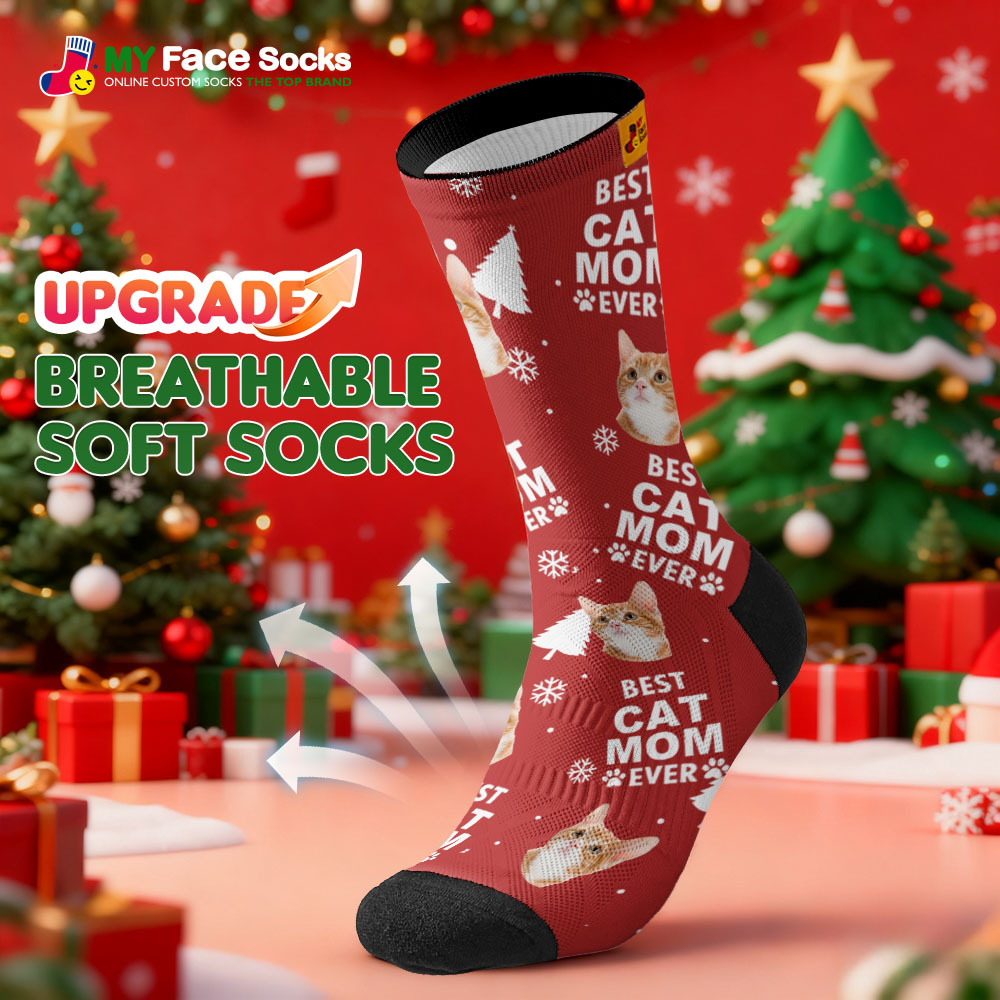 Personalized Pet Cat Theme Socks Christmas Socks Custom Best Cat Mom Socks Pet Lover Santa Socks Gift