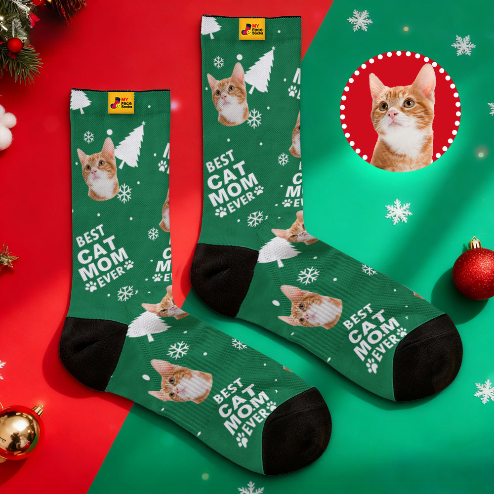 Personalized Pet Cat Theme Socks Christmas Socks Custom Best Cat Mom Socks Pet Lover Santa Socks Gift