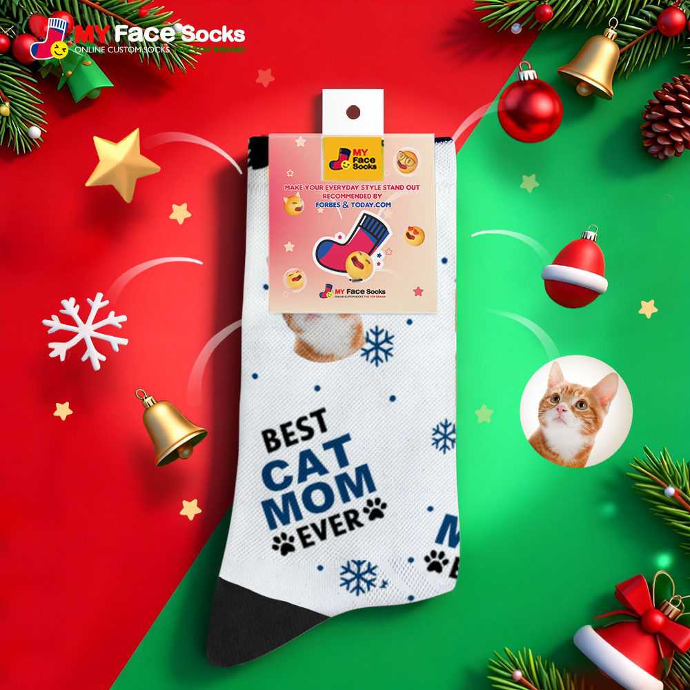Personalized Pet Cat Theme Socks Christmas Socks Custom Best Cat Mom Socks Pet Lover Santa Socks Gift