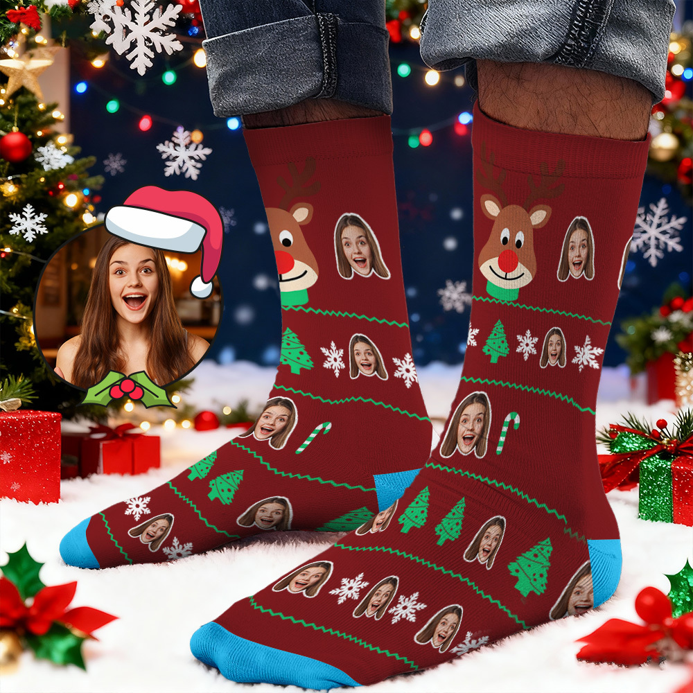 Custom Face Printed Socks Christmas Car Face Socks Personalized Custom Designs Best Santa Gift Idea