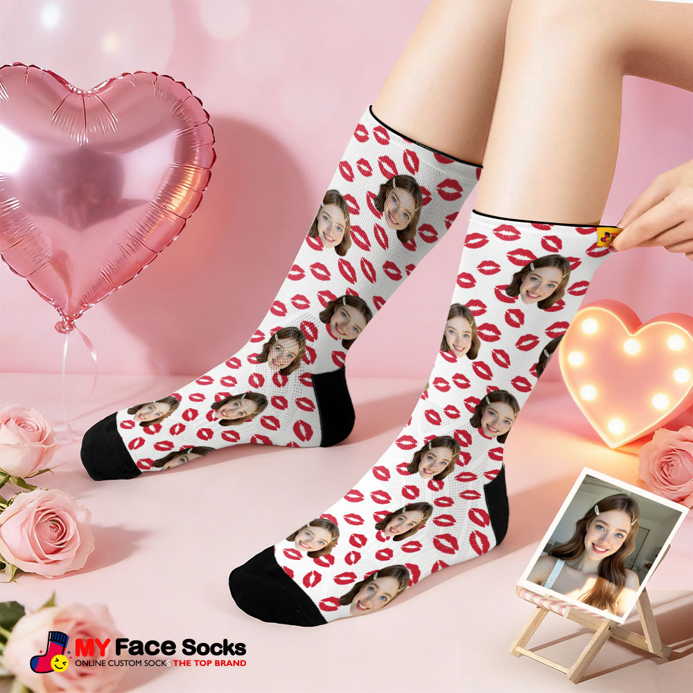 Personalized Red Lips Face Socks Valentine Themed Socks Custom Face Socks Couple Gift