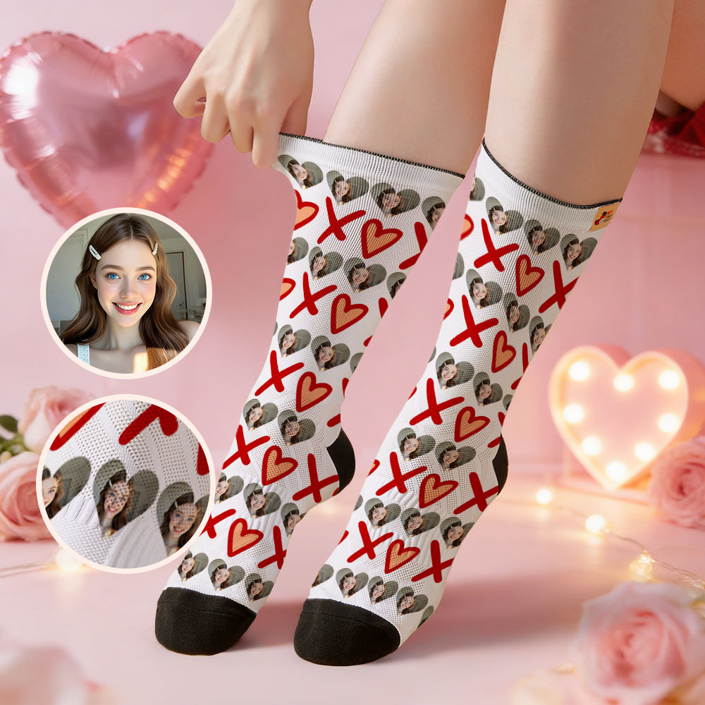 Personalized Red Lips Face Socks Valentine Themed Socks Custom Face Socks Couple Gift