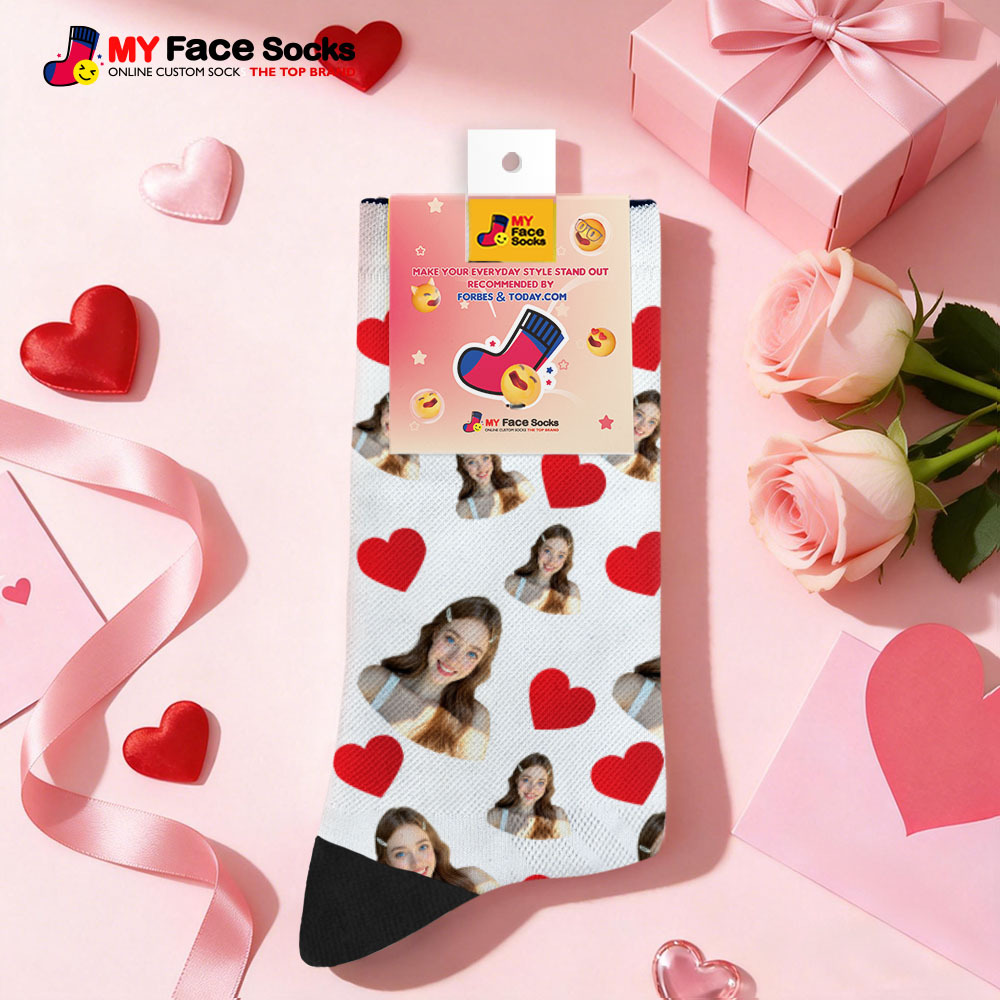Custom Heart Face Socks Personalized Photo Valentine’s Day Couple Gift