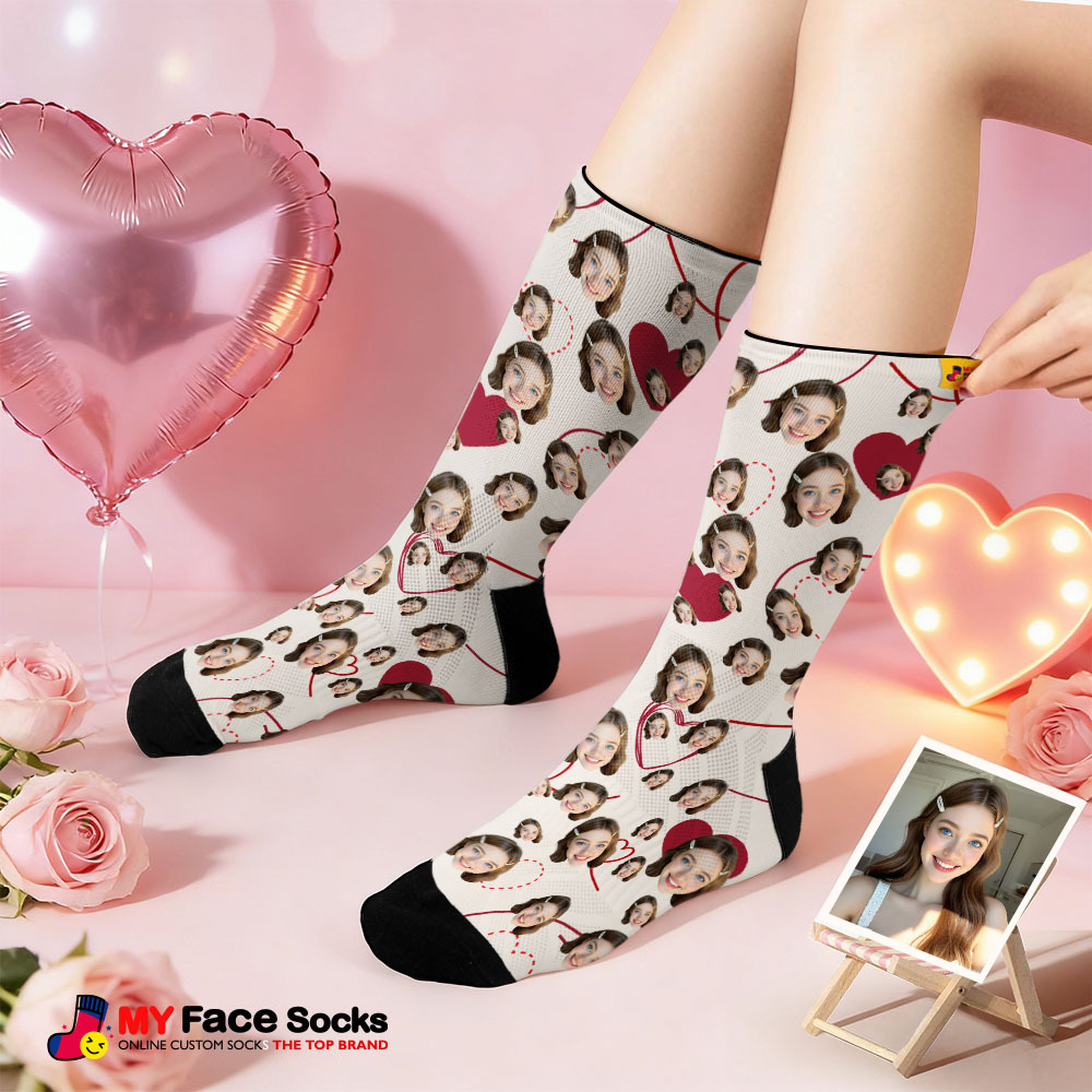 Custom Heart Face Socks Personalized Photo Valentine’s Day Couple Gift