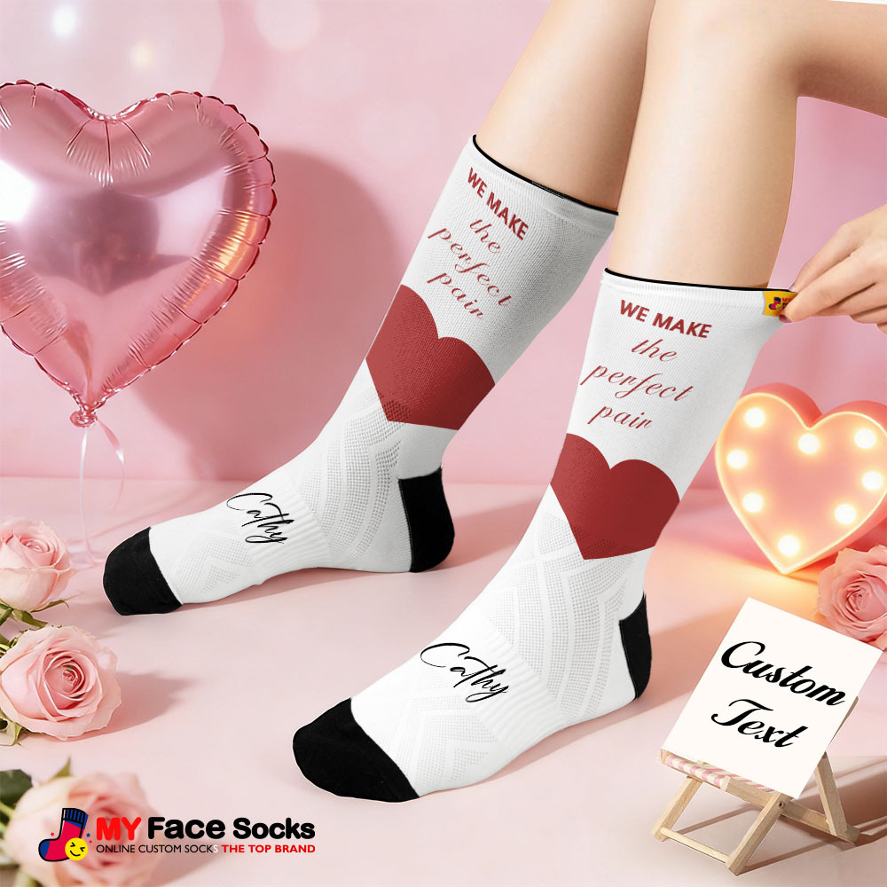 Custom Text Heart Socks Personalized We Make the Perfect Pair Valentine’s Day Couple Gift