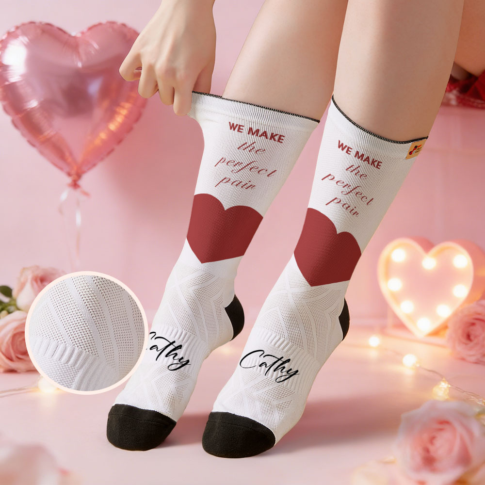 Custom Text Heart Socks Personalized We Make the Perfect Pair Valentine’s Day Couple Gift