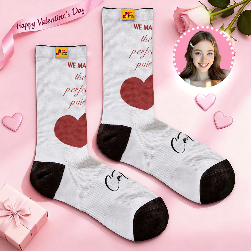 Custom Text Heart Socks Personalized We Make the Perfect Pair Valentine’s Day Couple Gift