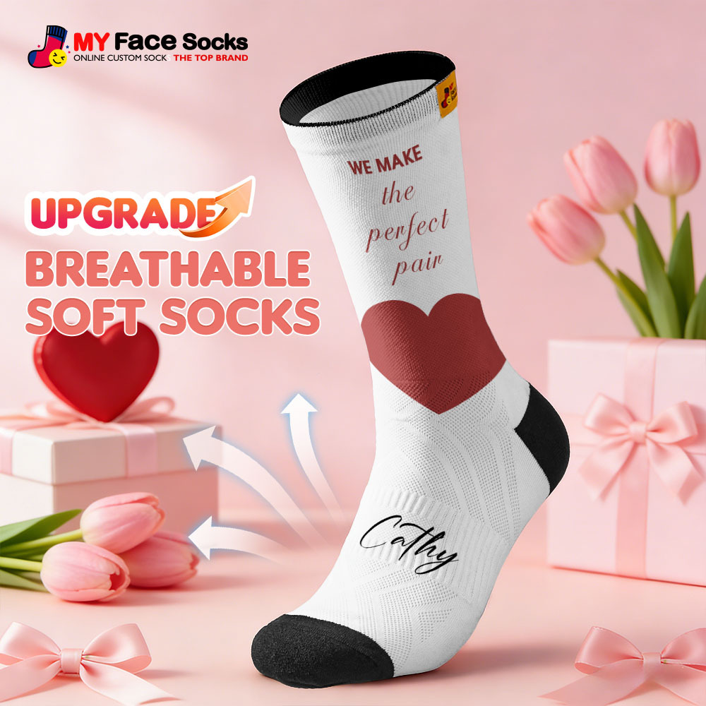 Custom Text Heart Socks Personalized We Make the Perfect Pair Valentine’s Day Couple Gift