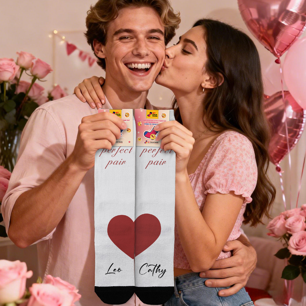Personalized Name Heart Socks Personalized Funny Valentine Face Socks Gift