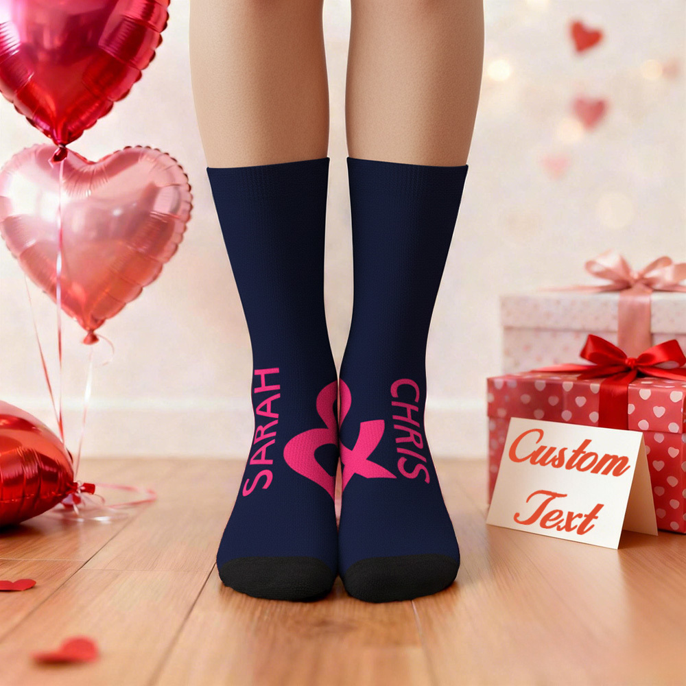 Personalized Name Heart Socks Personalized Funny Valentine Face Socks Gift