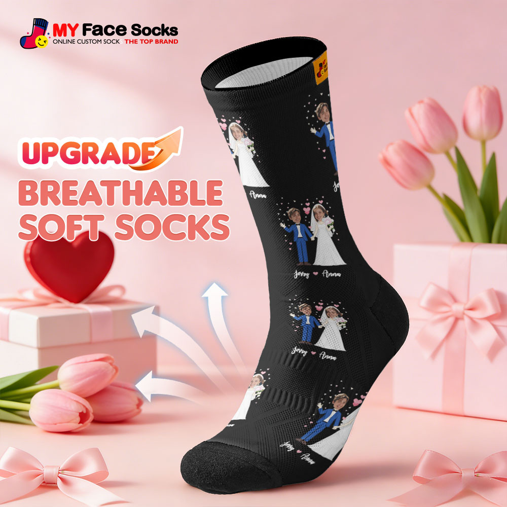 Custom Wedding Theme Colorful Face Socks Personalized Valentine Day Socks with Photo Cute Heart Pattern Couple Gift