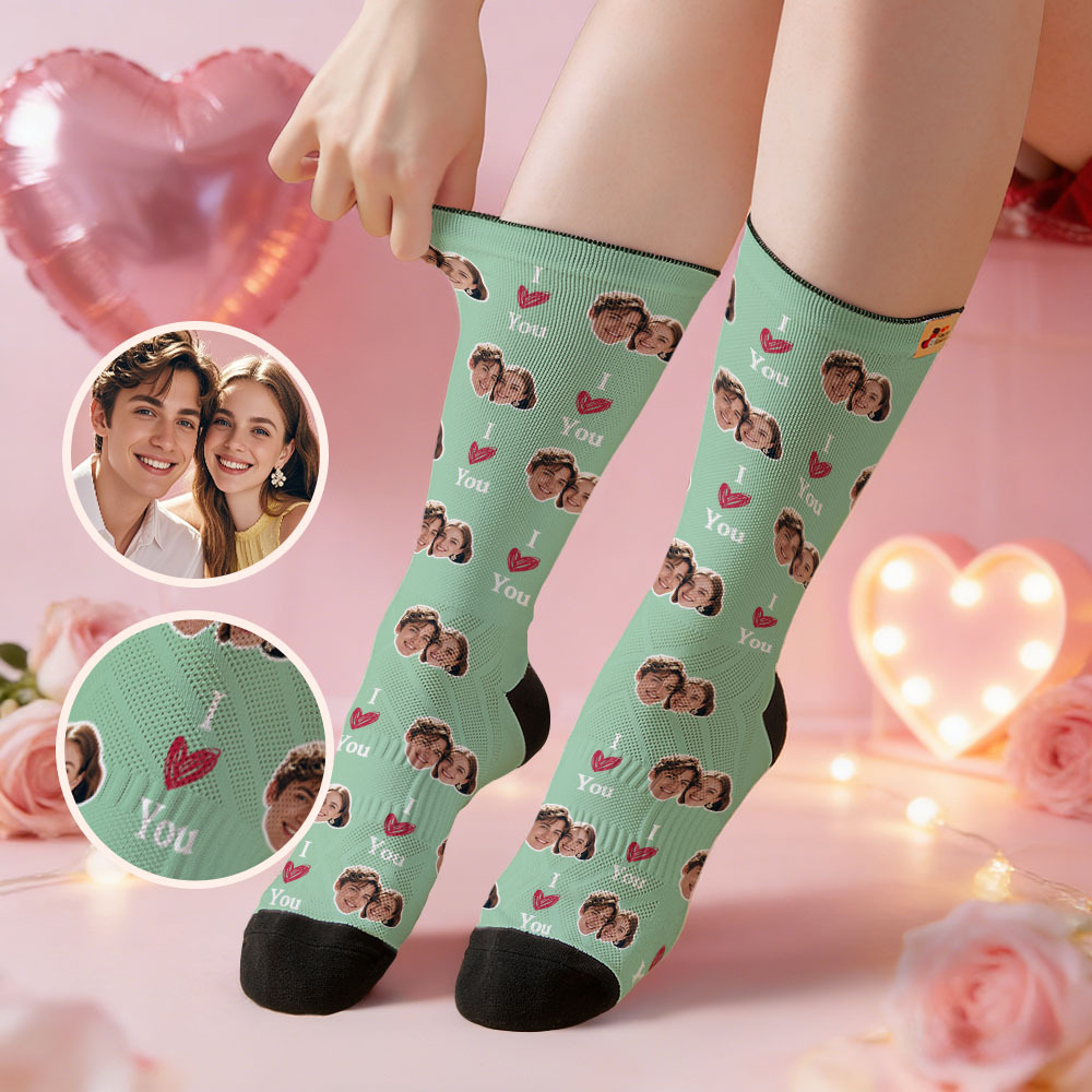 Custom Couple Theme Heart Face Socks Personalized Couple Valentine Day Socks with Photo Cute Couple Gift