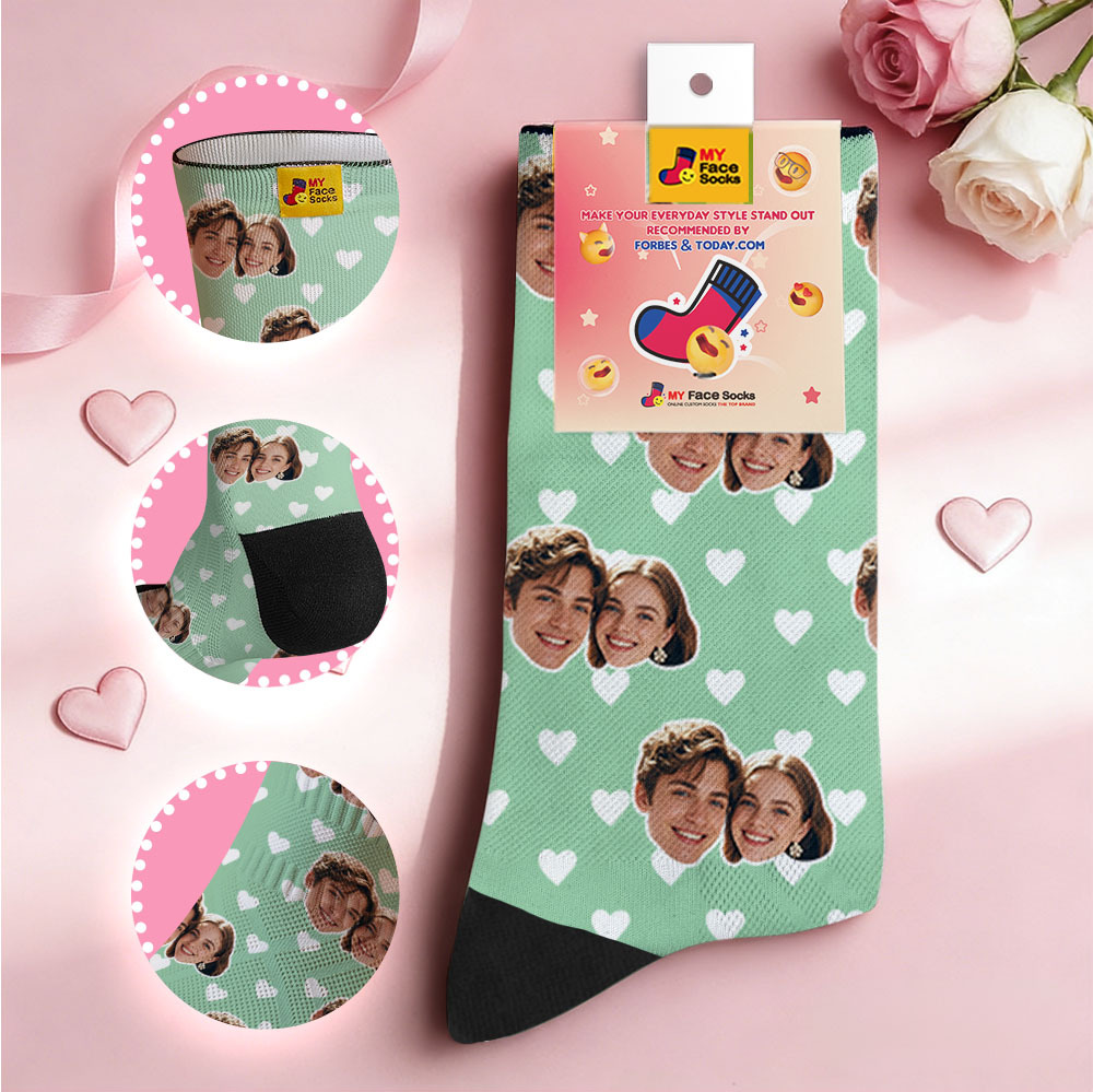 Custom Couple Theme Heart Face Socks Personalized Couple Valentine Day Socks with Photo Cute Couple Gift