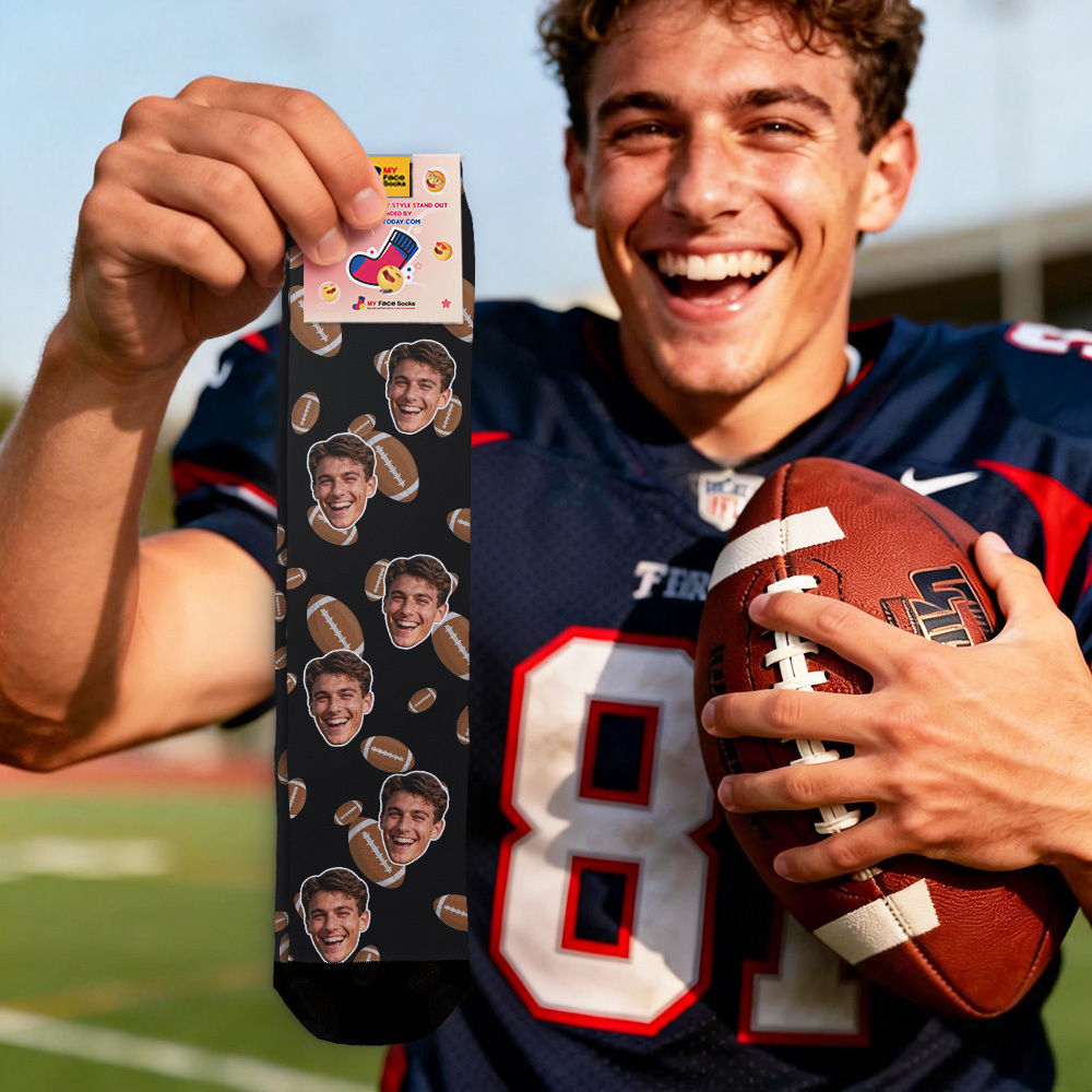 Personalized Football Face Socks Personalized Funny Game Day Gift Face Socks Funny Gift