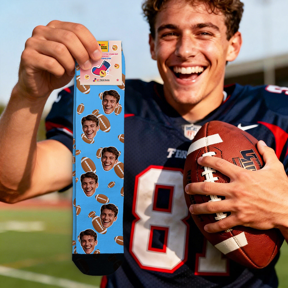 Personalized Football Face Socks Personalized Funny Game Day Gift Face Socks Funny Gift