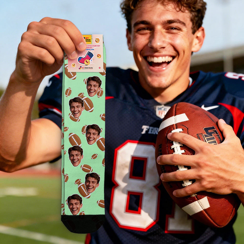 Personalized Football Face Socks Personalized Funny Game Day Gift Face Socks Funny Gift
