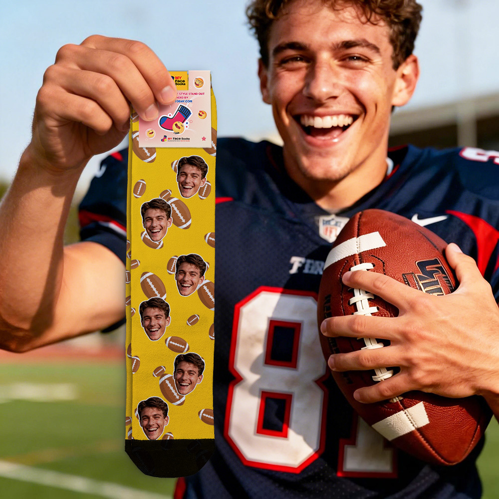 Personalized Football Face Socks Personalized Funny Game Day Gift Face Socks Funny Gift