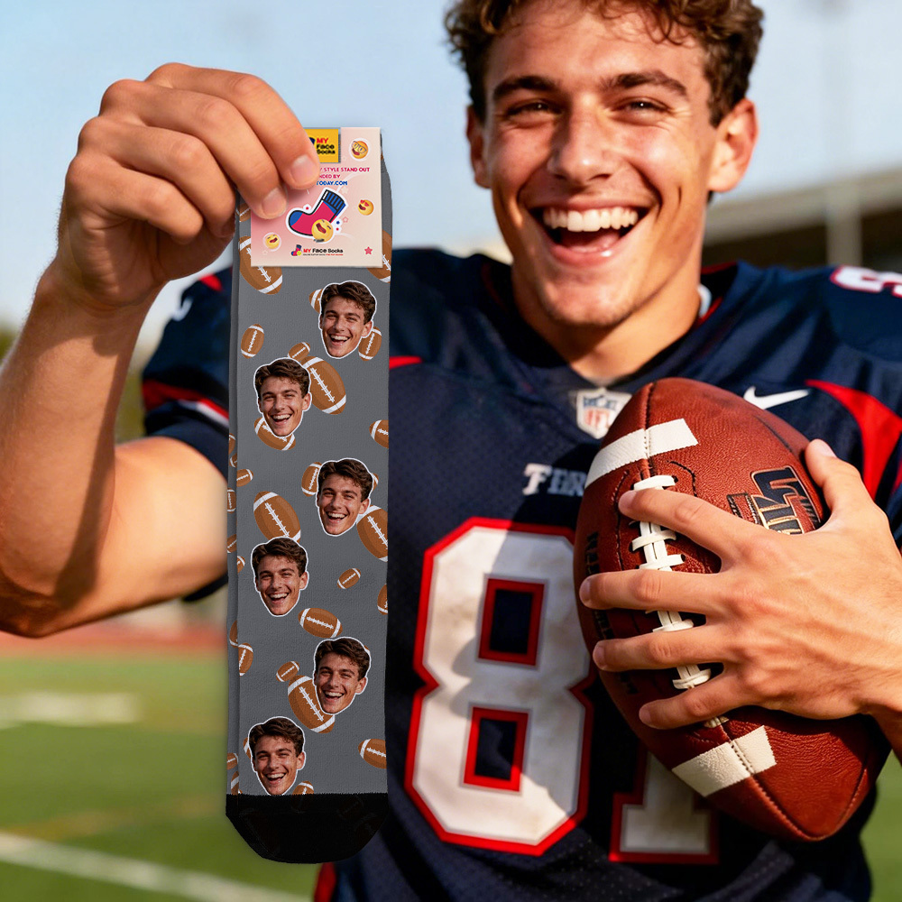 Personalized Football Face Socks Personalized Funny Game Day Gift Face Socks Funny Gift