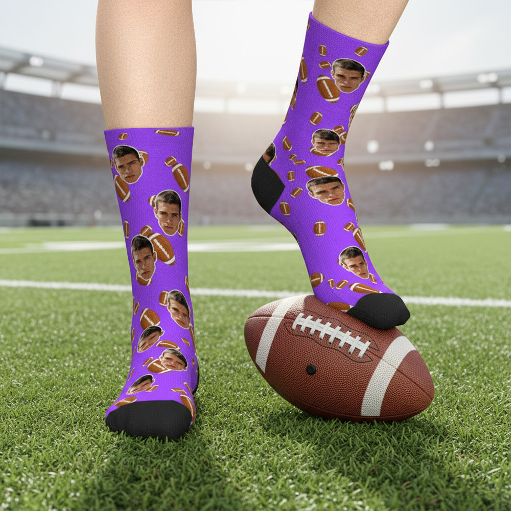 Personalized Football Face Socks Personalized Funny Game Day Gift Face Socks Funny Gift