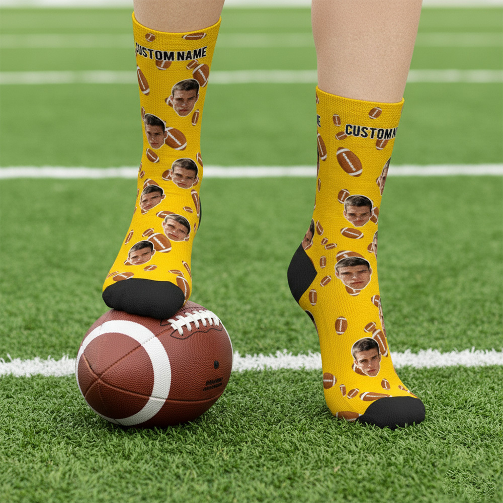 Personalized Football Face Socks Personalized Funny Game Day Gift Face Socks Funny Gift