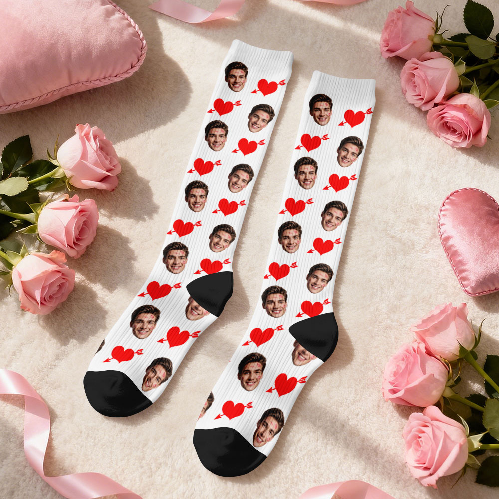 Custom Face Compression Socks Personalized Knee-High Socks with Photo Heart Face Gift for Him Her - MyFaceSocks