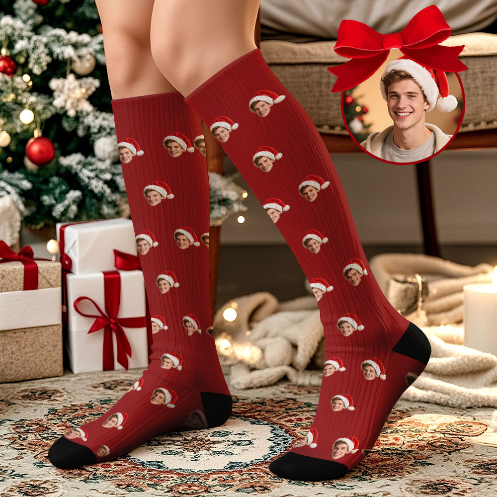 Christmas Gift Custom Knee High Face Socks Summer Socks - Full Face Black