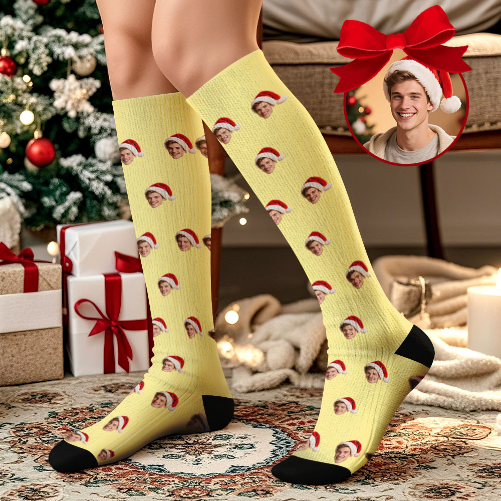 Christmas Gift Custom Knee High Face Socks Summer Socks - Full Face Black