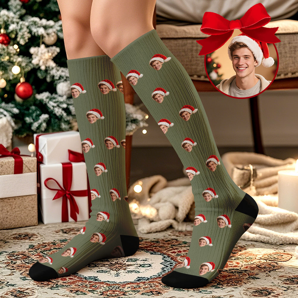 Christmas Gift Custom Knee High Face Socks Summer Socks - Full Face Black