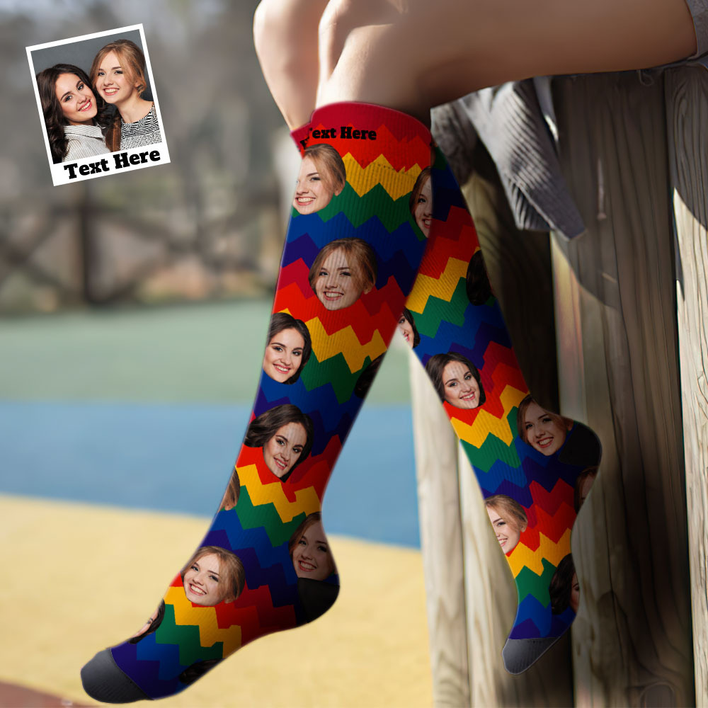 Custom Knee High Face Socks Summer Socks Add Pictures And Name - LGBT Zig Zag