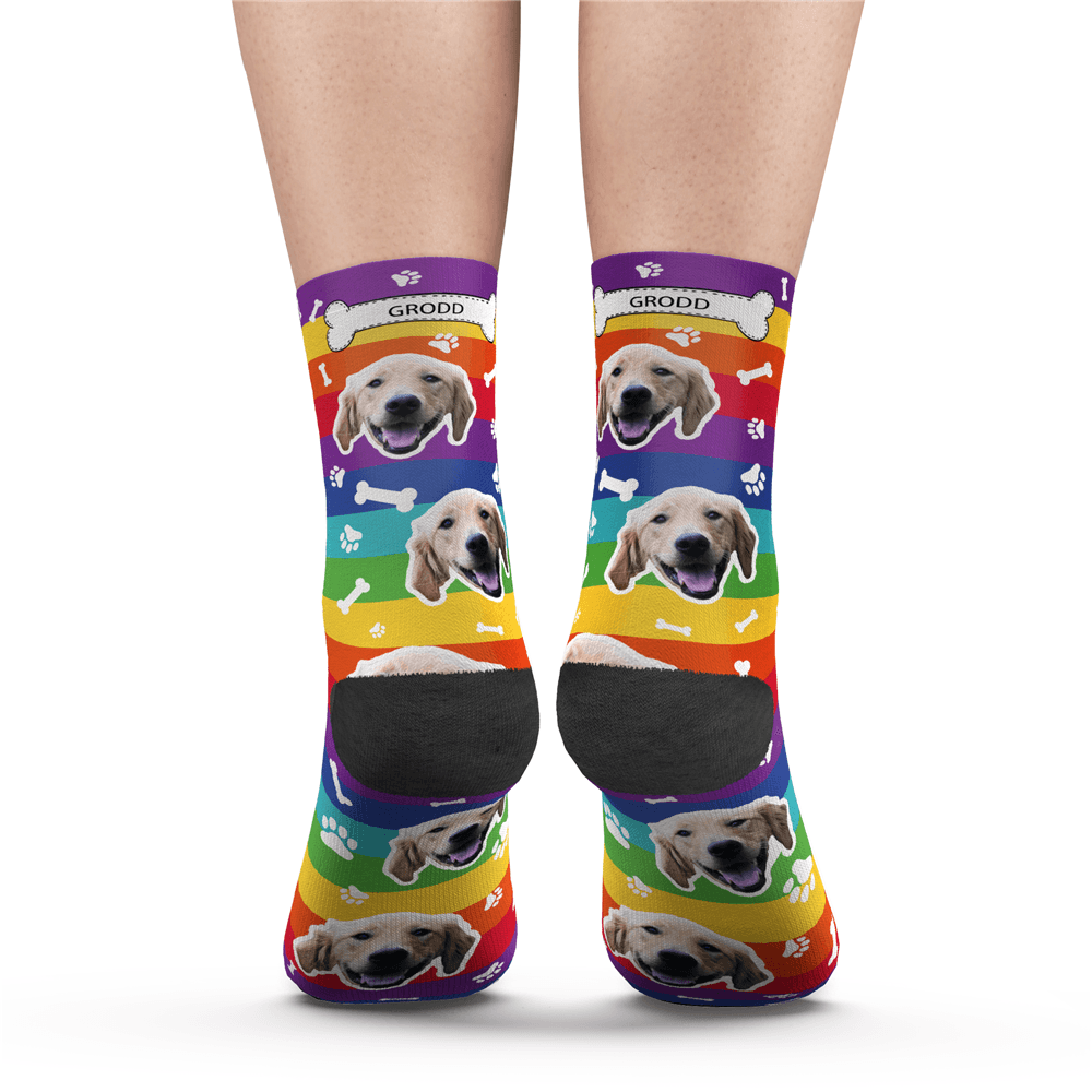 Custom Rainbow Socks Dog With Your Text - MyFaceSocks