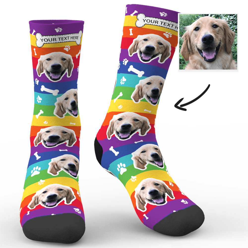 Custom Rainbow Socks Dog With Your Text - MyFaceSocks