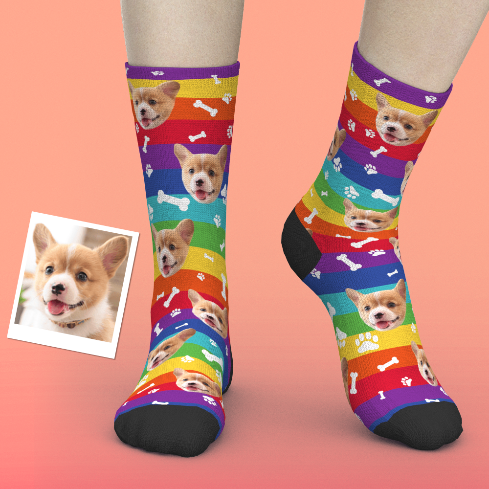 Custom Rainbow Socks Dog With Your Text - MyFaceSocks