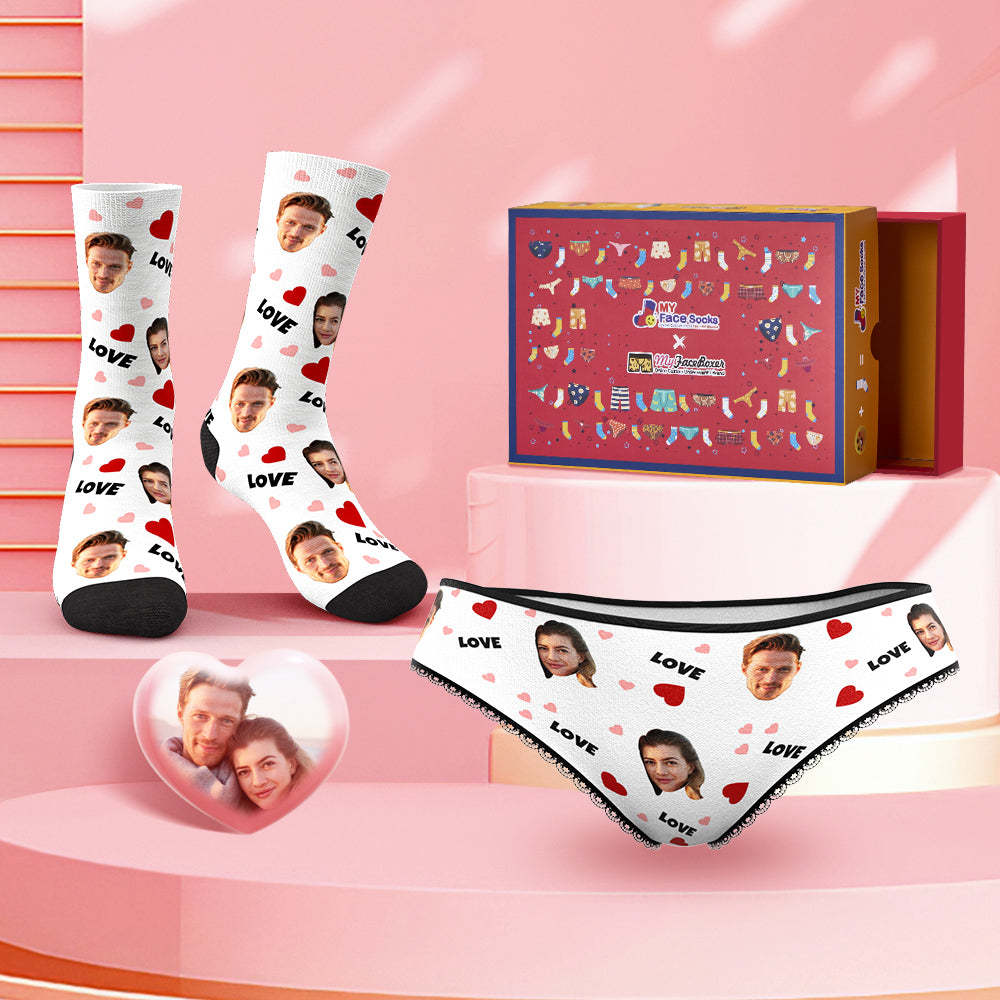 Custom Face Panties And Socks Set For Her Love and Red Heart Co-Branding Set