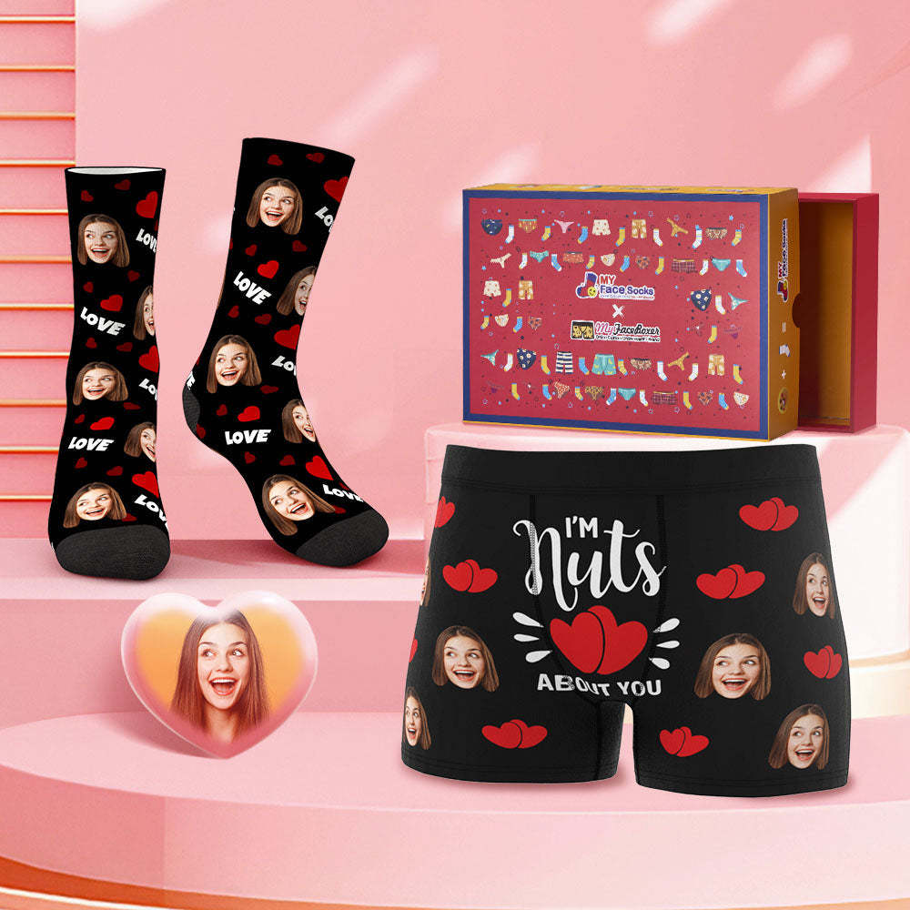 Custom Face Boxer Shorts And Socks Set I'm Nuts About You