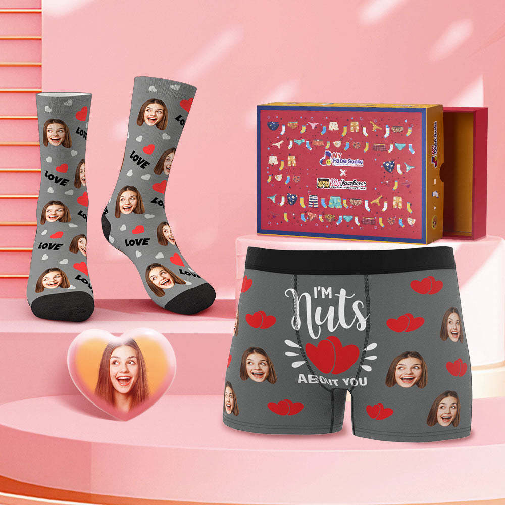 Custom Face Boxer Shorts And Socks Set I'm Nuts About You