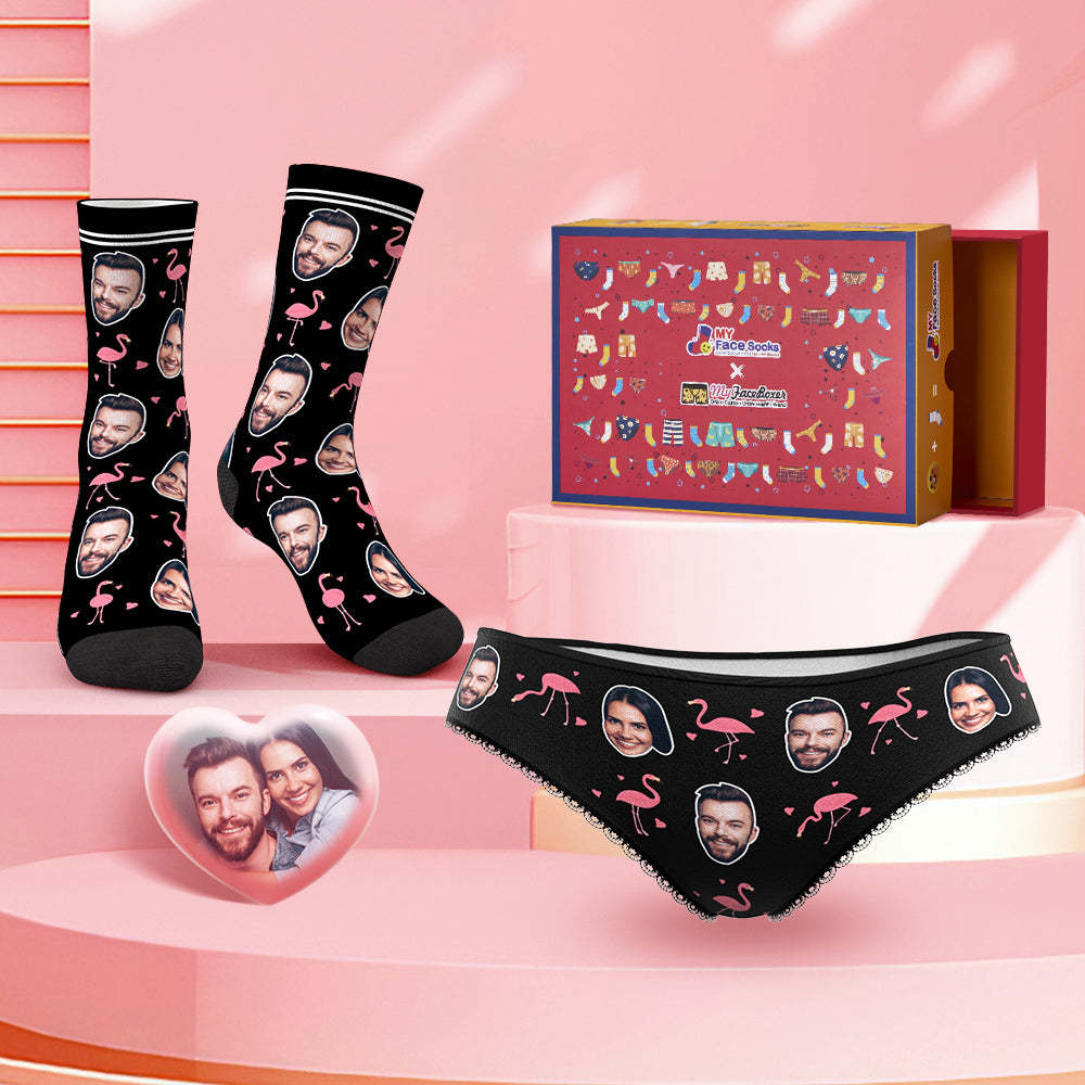 Custom Face Panties And Socks Set For Her Flamingos Style Co-Branding Set