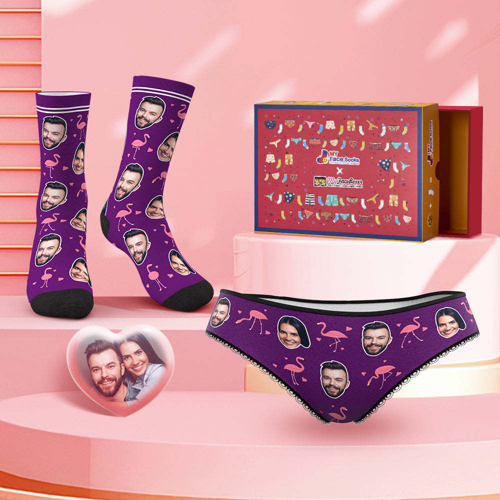 Custom Face Panties And Socks Set For Her Flamingos Style Co-Branding Set