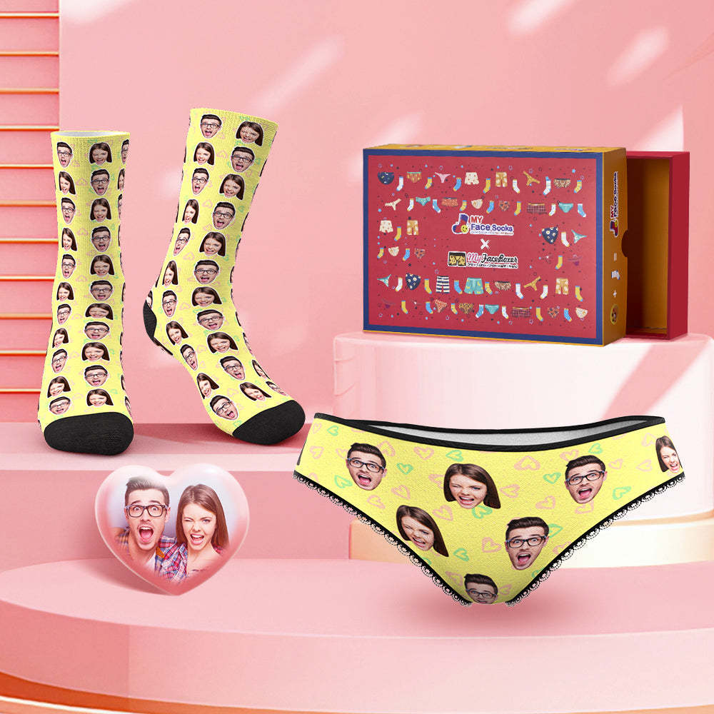 Custom Face Panties And Socks Set For Her Little Love Heart Co-Branding Set